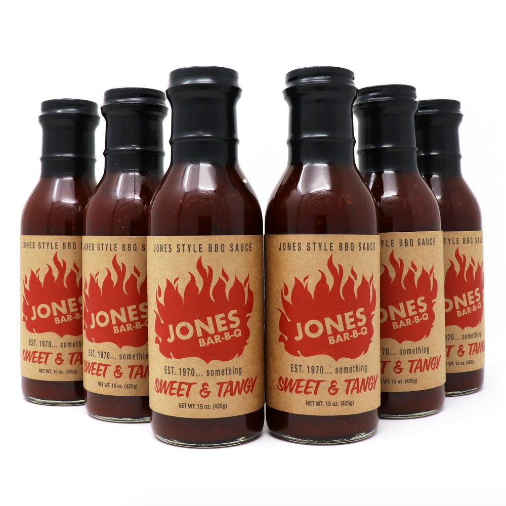 black womxn owned business Jones BBQ's bottles of sauce on white background