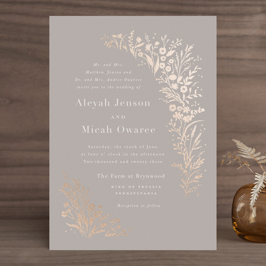 gold foil floral wedding invitation