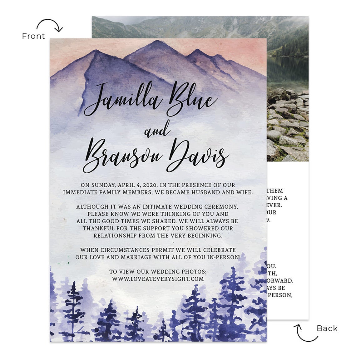 double-sided watercolor mountain card