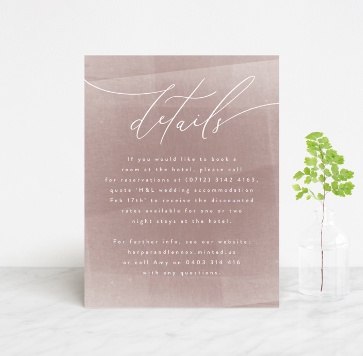Simple wedding invitation detail card from Minted