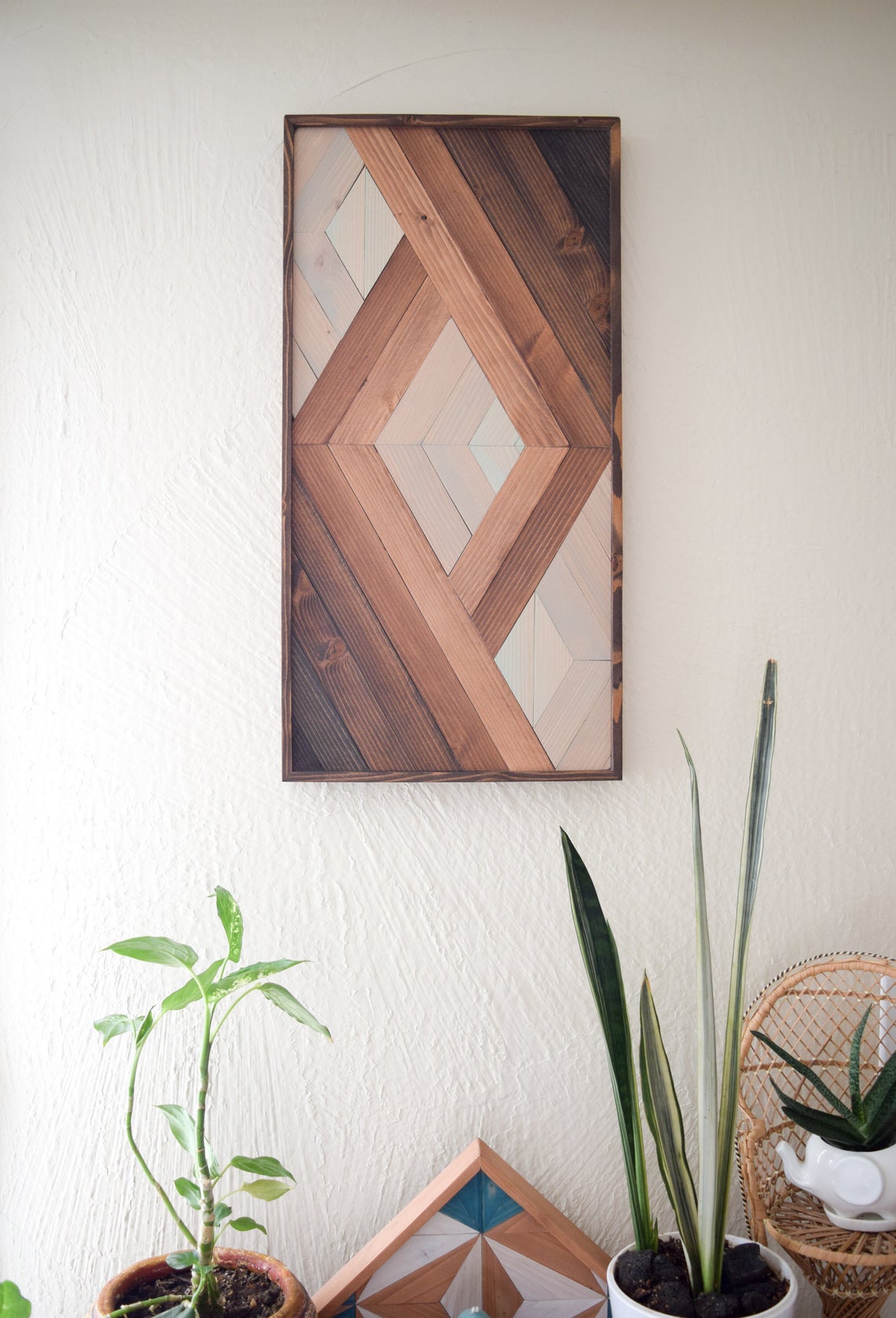 Multicolor pattern wood geometric wall art