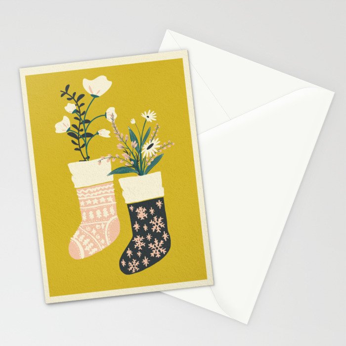 yellow stocking illustrated holiday cards