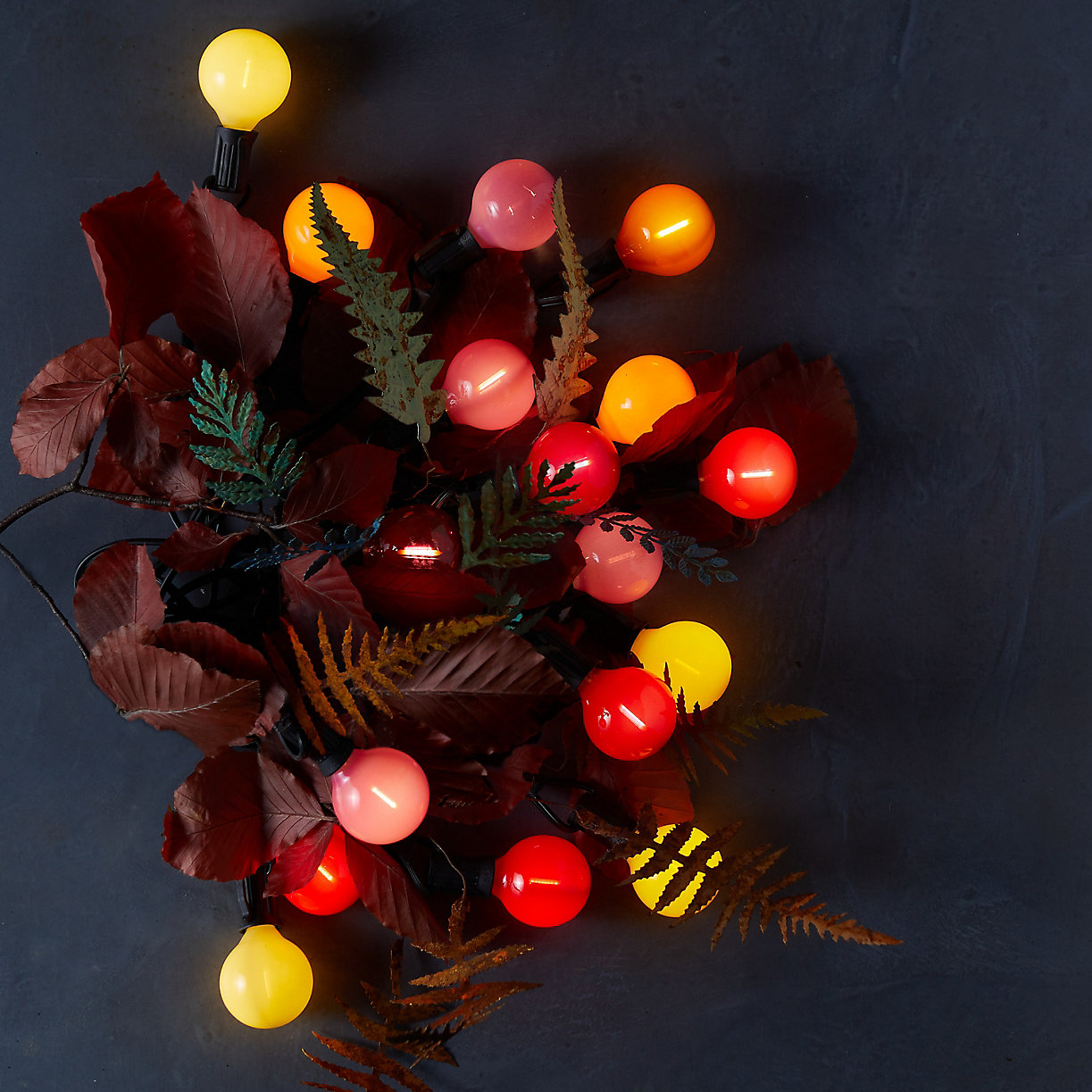 pink, orange, red and yellow lights are pretty fall seasonal decor