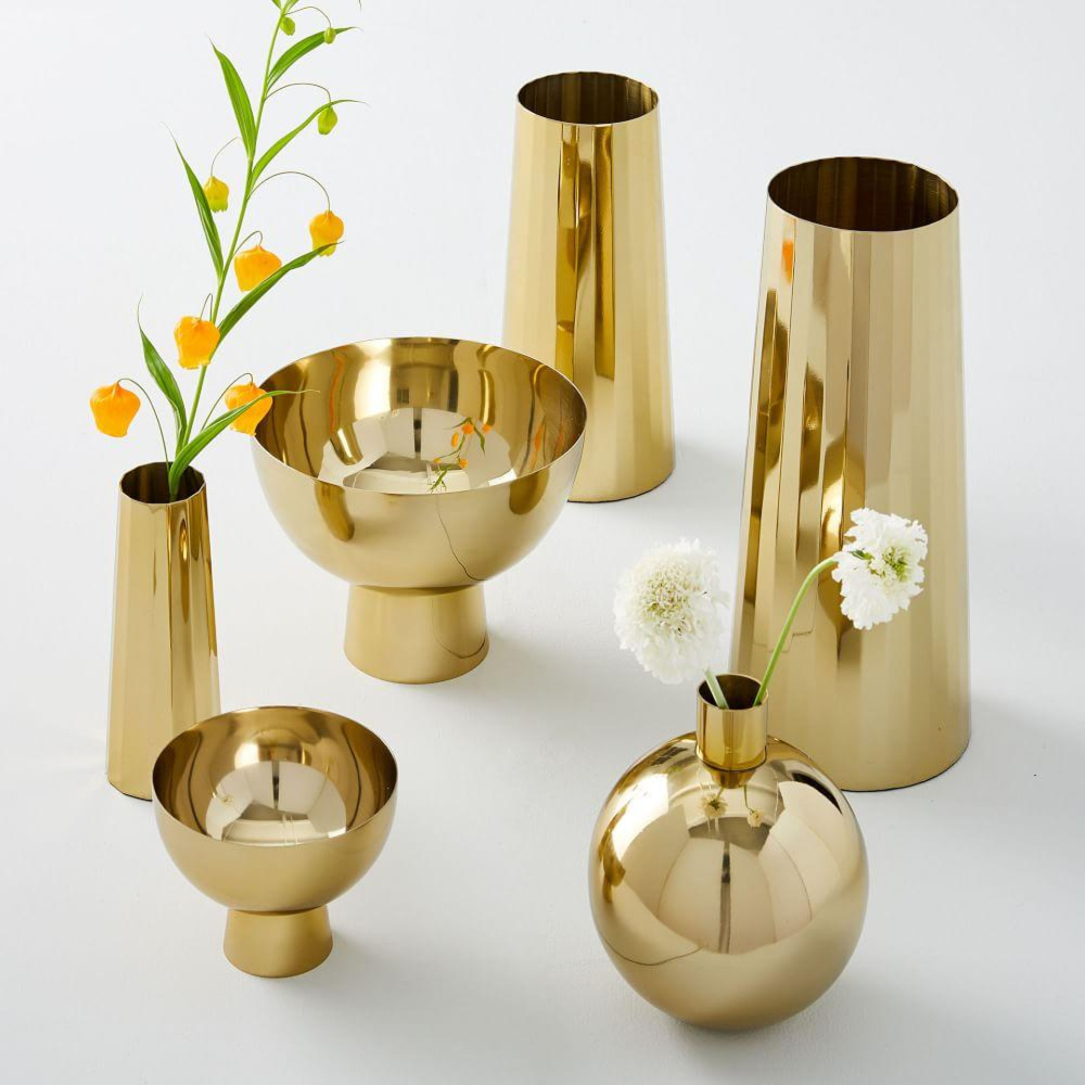 gold metal vases