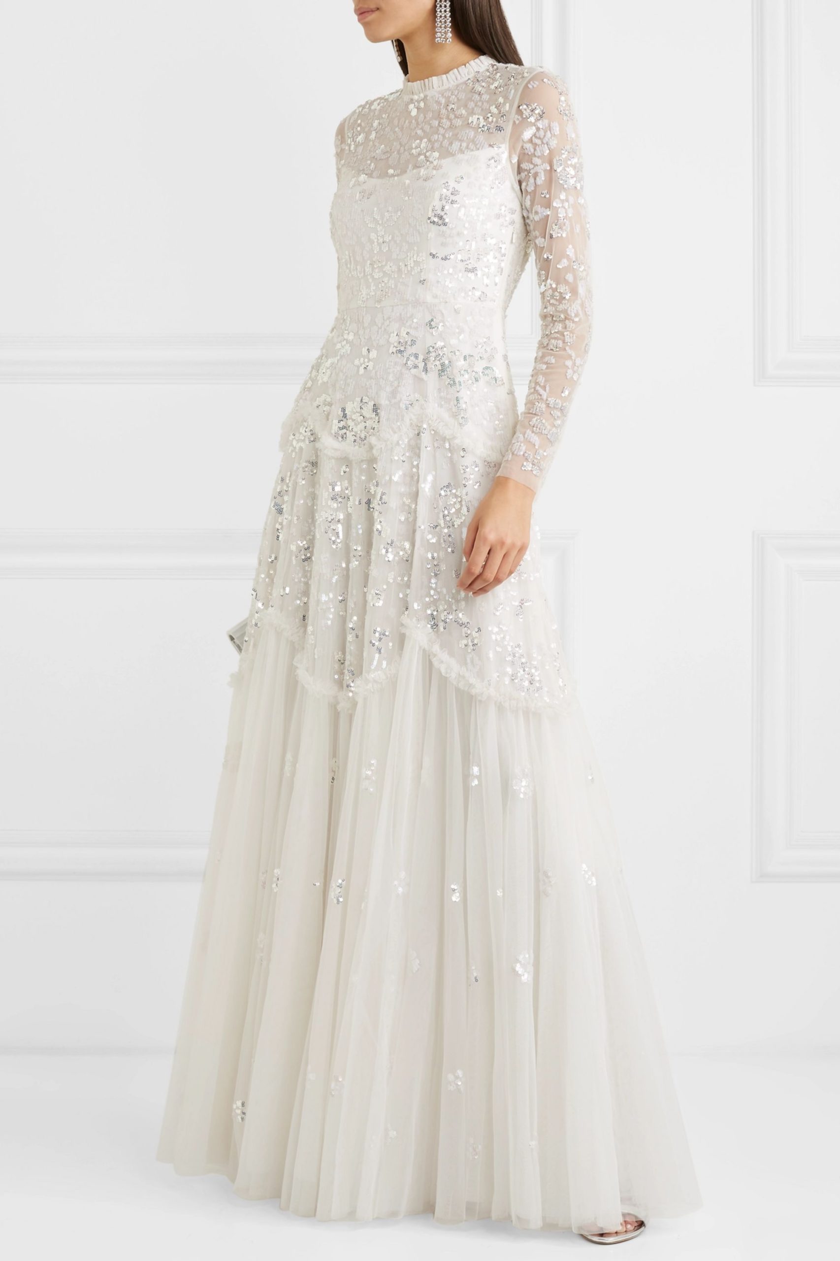 embellished long sleeve wedding dress