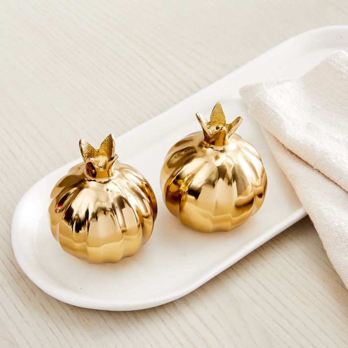 gold pomegranate salt and pepper shakers