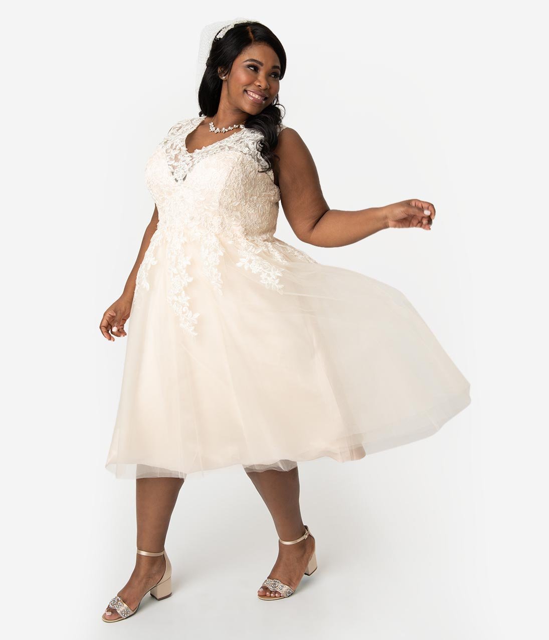 plus size tea length vintage style wedding dress