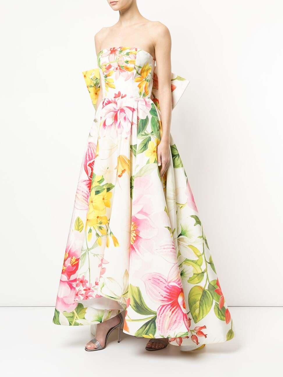 Floral Spring wedding dress with a giant bow