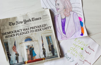 New York Times with kids art after Biden inauguration