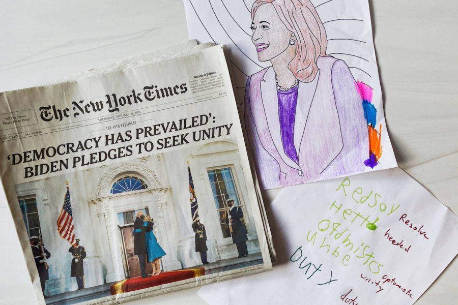 New York Times with kids art after Biden inauguration