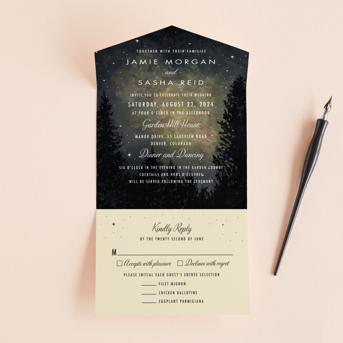 all-in-one cheap wedding invitation with forest and star background