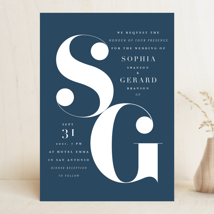 cheap wedding invitation with bold initial details