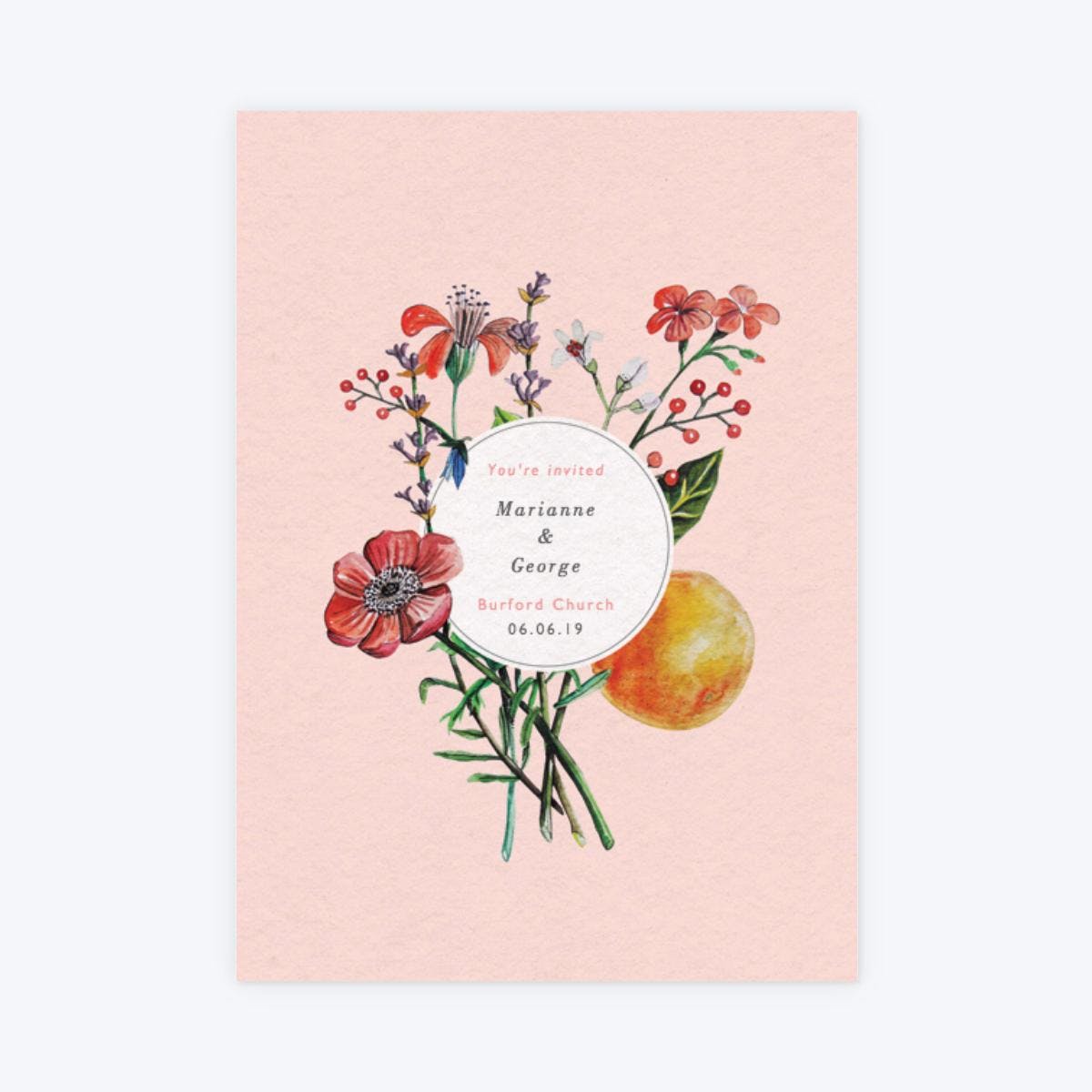 fruit and flower wedding invite