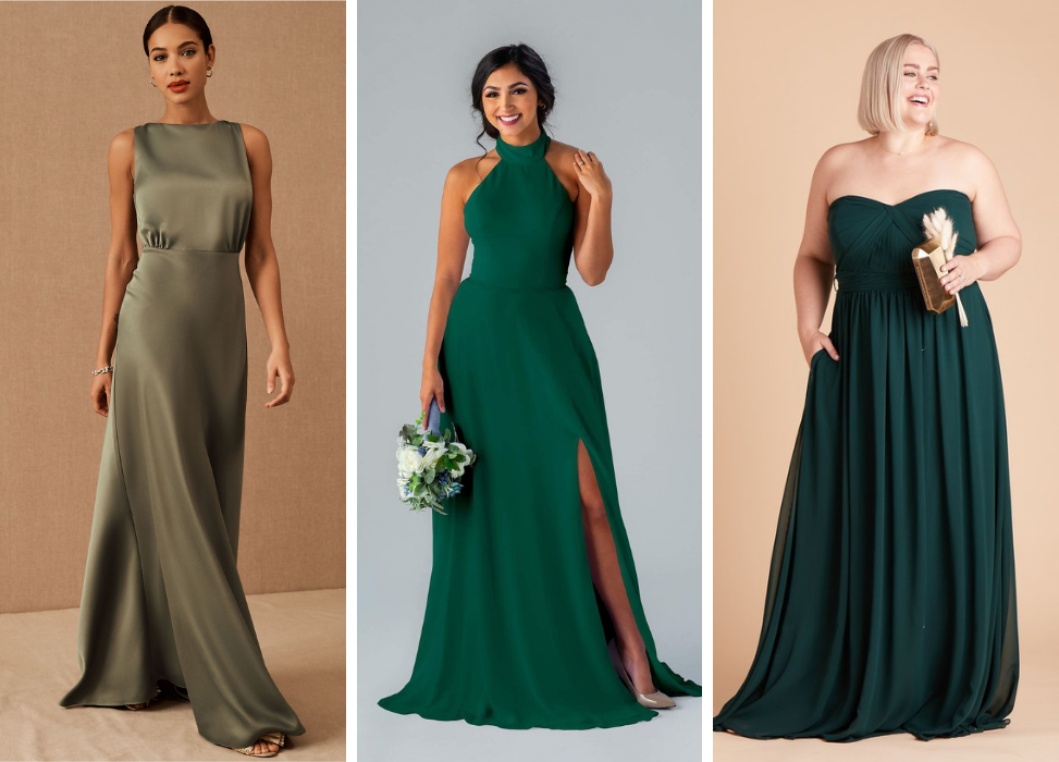 three green stylish bridesmaid dresses