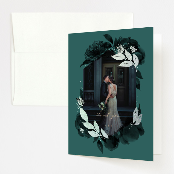 green floral photo card