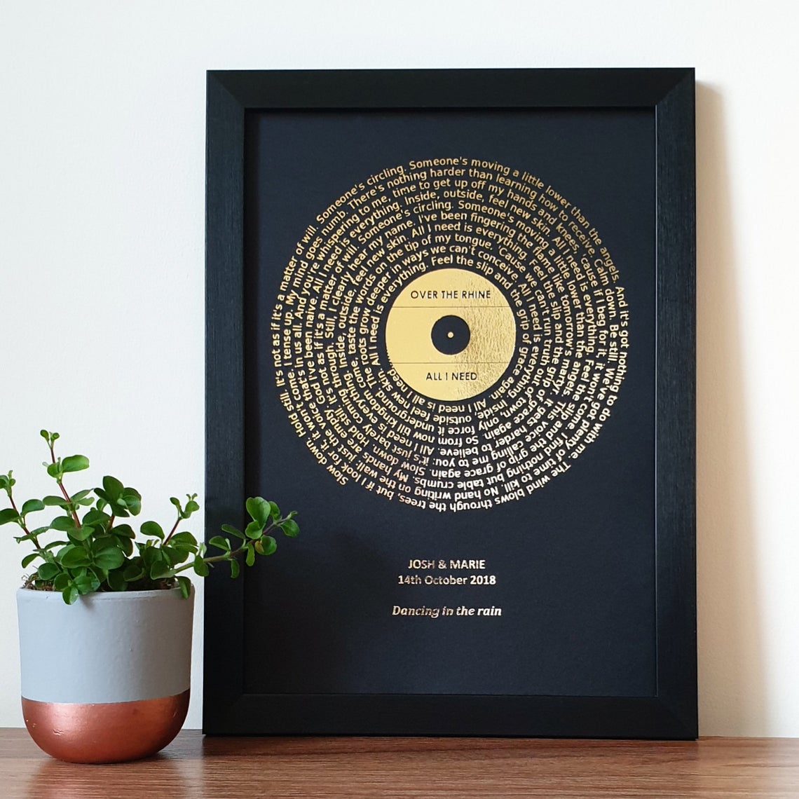 lyric vinyl record print in black frame
