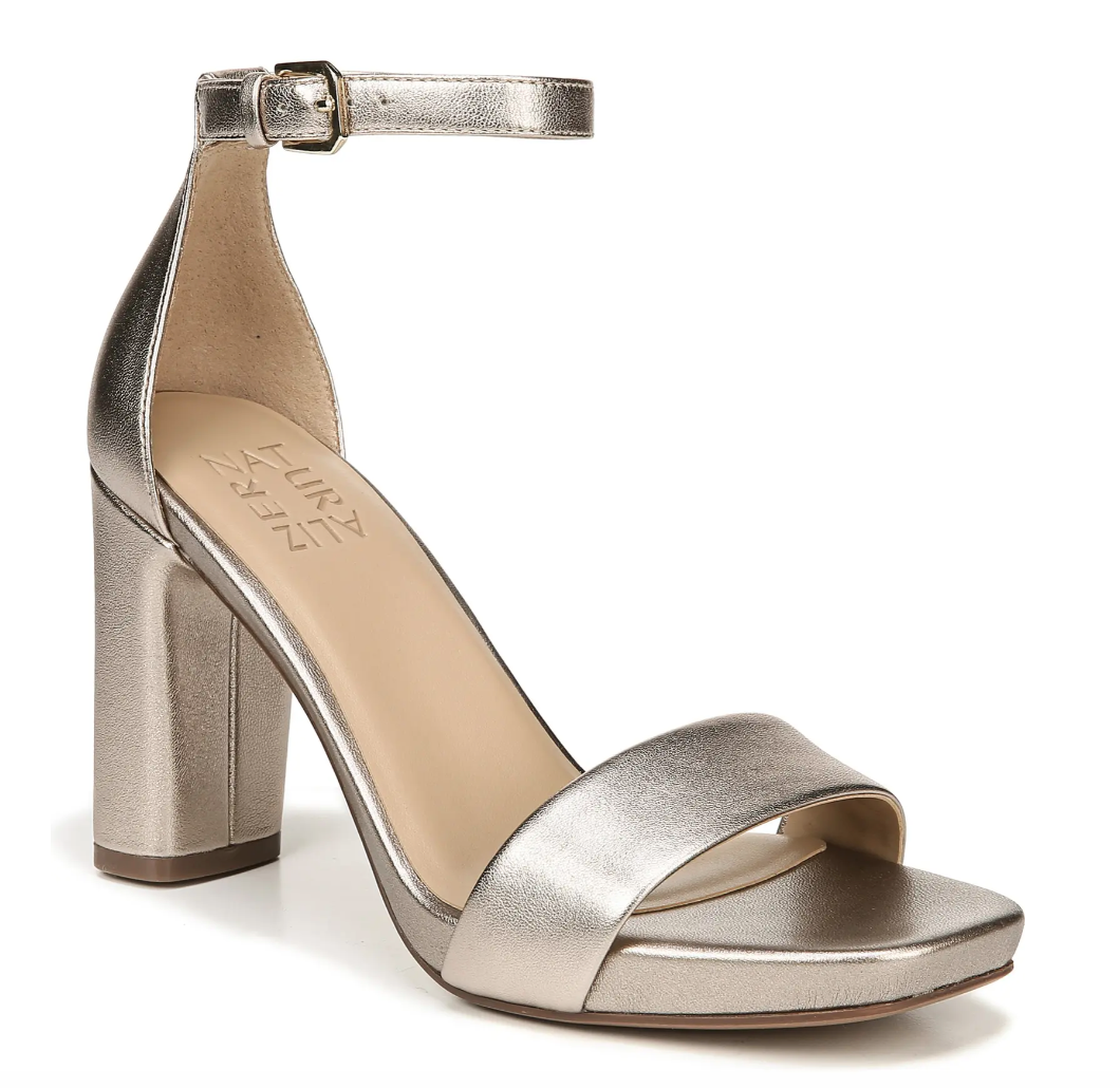 metallic heeled sandals