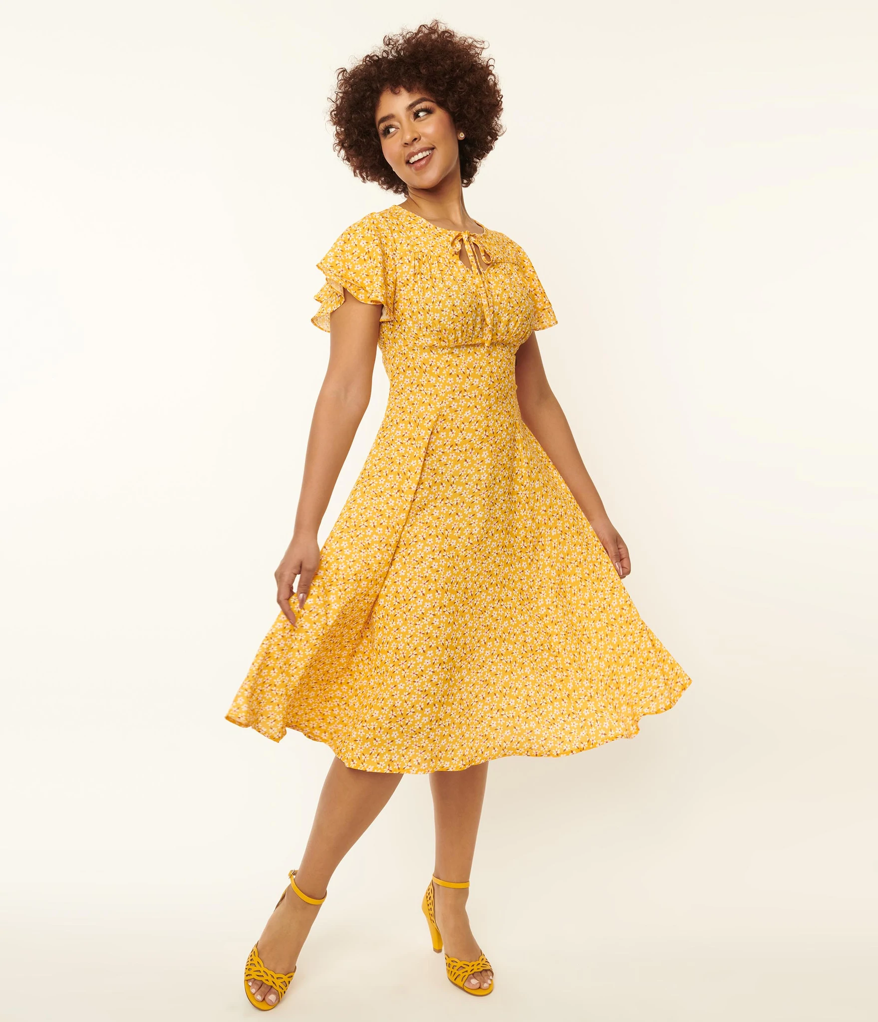 yellow and white floral swing dress