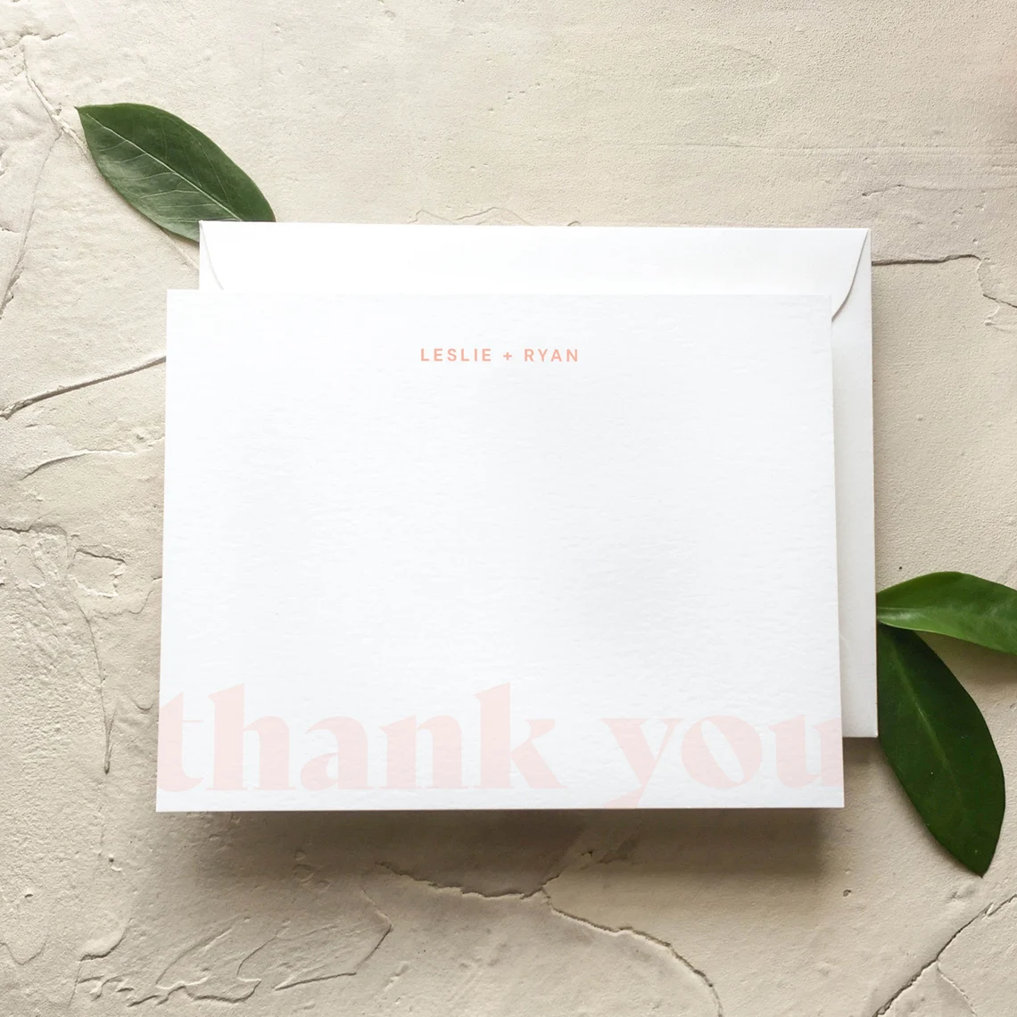 modern pink and white thank you note