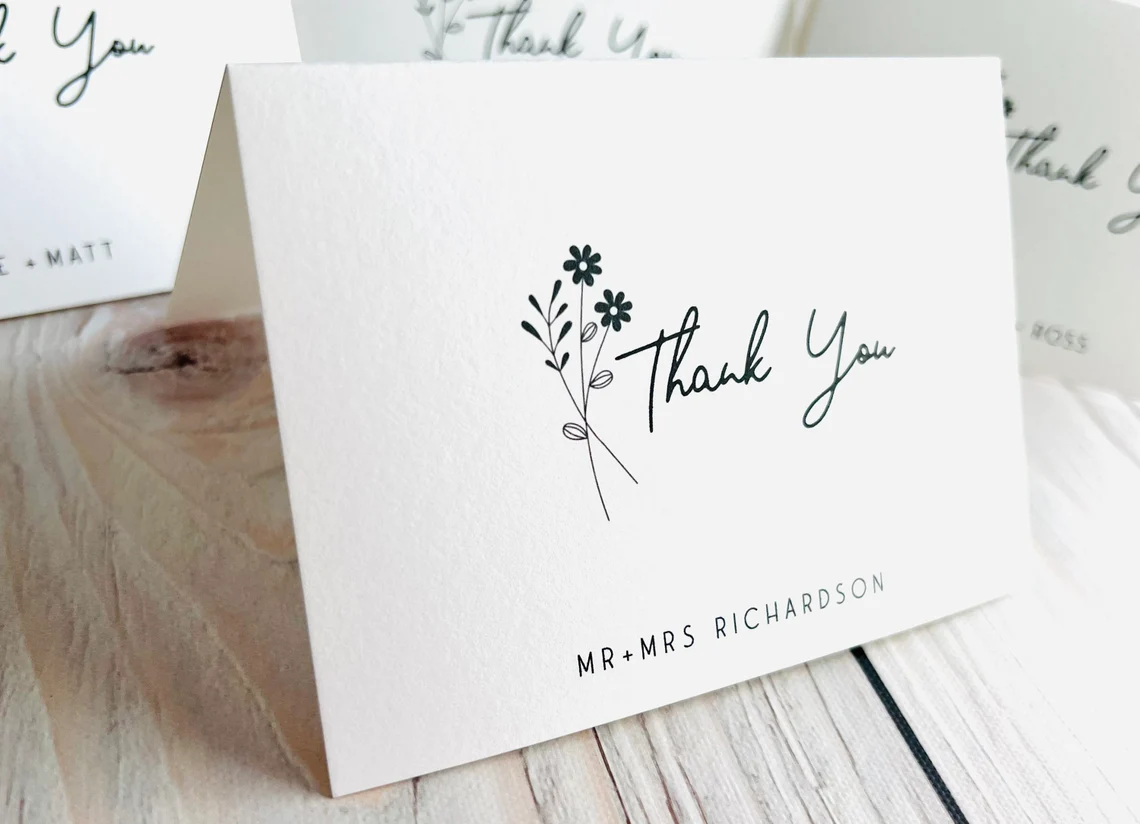 simple flower personalized thank you card